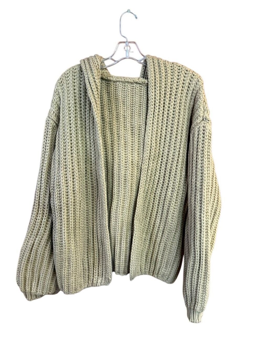 No Brand Over sized/Balloon Sleeves/Hooded/Open Cable Cardigan Beige Sz M NWOT